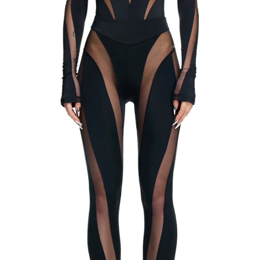 Mugler x H&M Mesh-paneled Stirrup Leggings Black